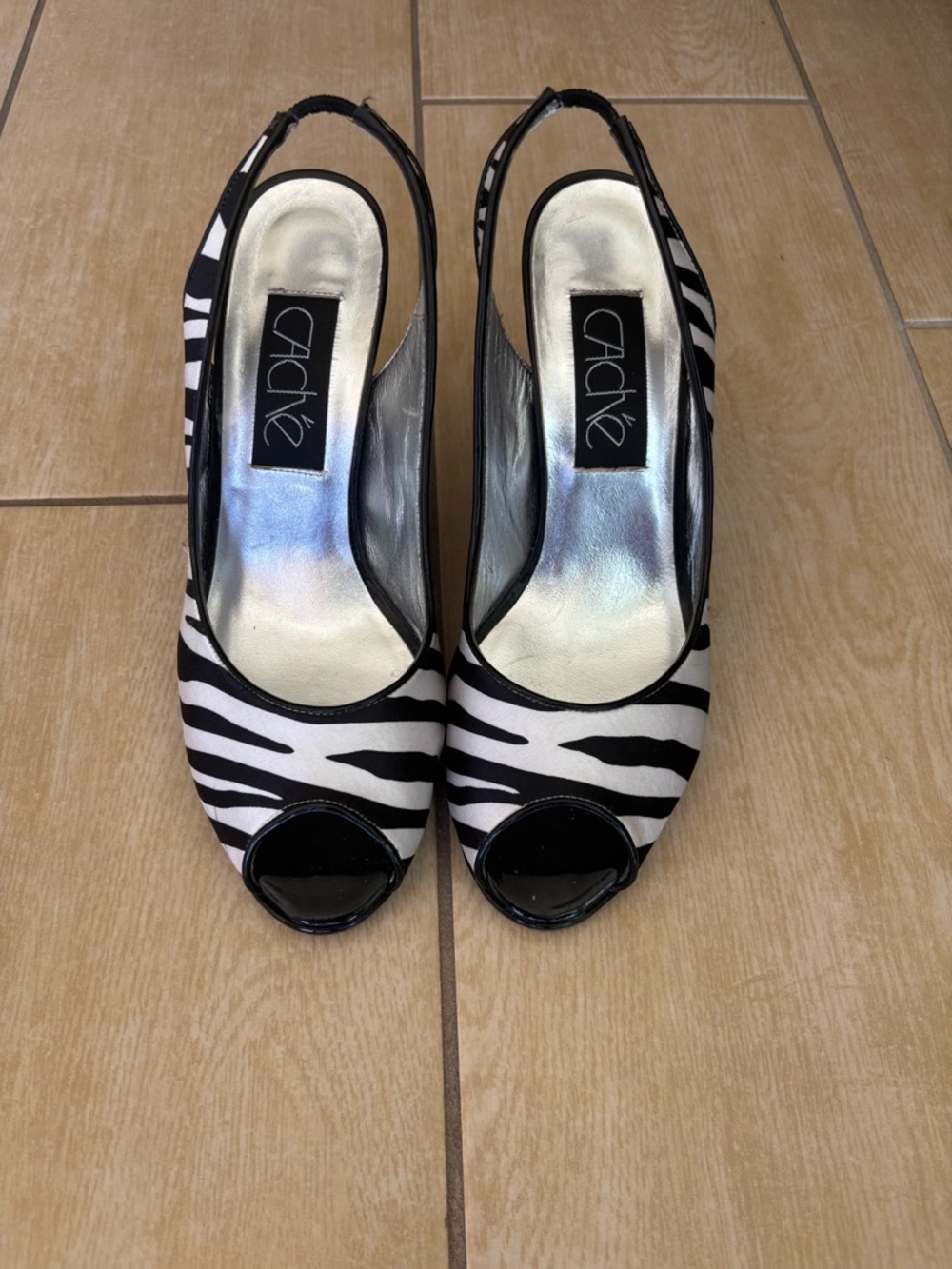Cache Zebra print peep toe slingback heels!!
